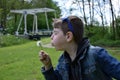 Grandson blowing Dandelion